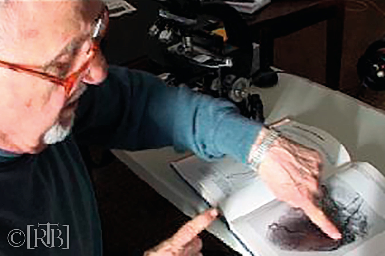 Dr. Zugibe demonstrating the left ventricle wall position from where the heart muscle tissue originated