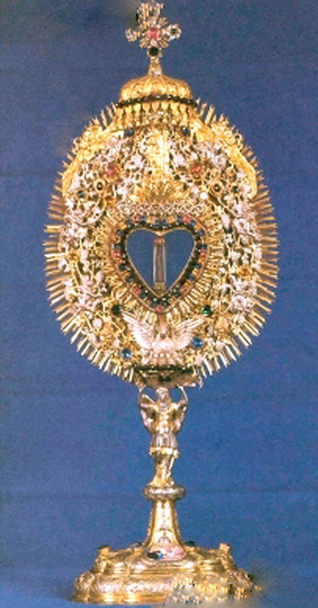 Silver and gold monstrance from 1719 in which the Precious Blood of the miracle is preserved