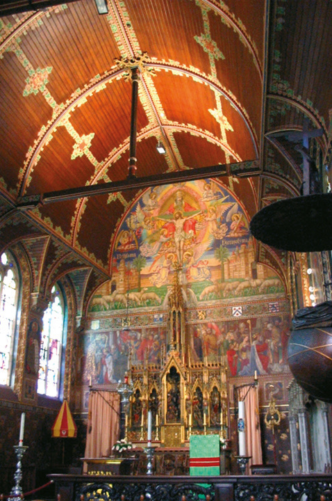 Stained glass window in the Basilica depicting the reception of the Holy Blood
