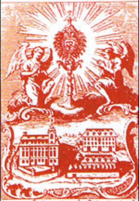 Archbishop and bishops carrying the monstrance of the Precious Blood in procession