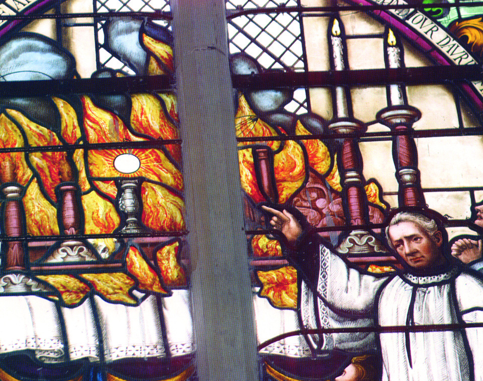 Depiction of the chalice as it appeared after the miracle of Pressac next to the account written by Frangois du Theil, curate of
