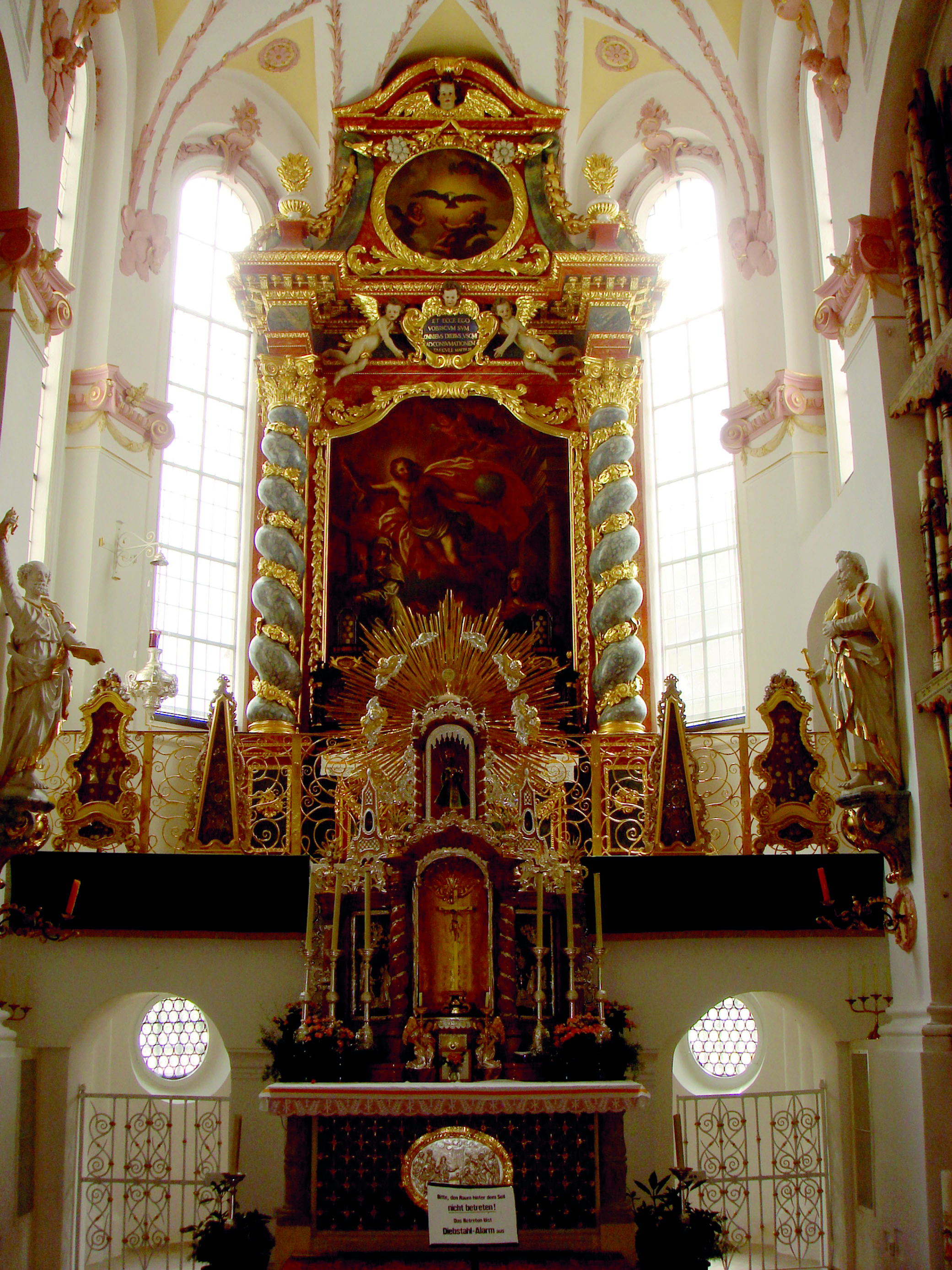 Processional banner and altar painting depicting the shepherd kneeling before the Blessed Sacrament