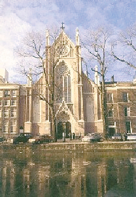 Faqade of the current church of Beghine, Amsterdam STIU.E OMGAKG DE NACHT VAN 18 OP 19 "OPD',r ALLEN EN ZUN"