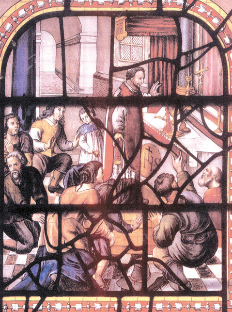 Father Arnoldus Groen praying in repentance before the bubbling chalice