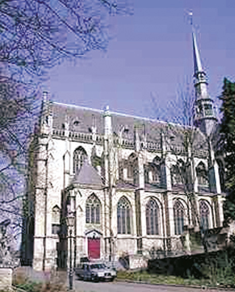 The Gothic tower and choir of the Basilica of Meerssen, major Dutch pilgrimage sanctuary