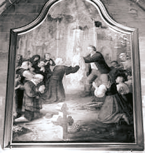 Ancient painting in the basilica depicting the Eucharistic Miracle of the dripping Blood (1222)