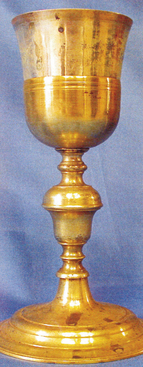 Opera Pia Milliavacca, Chalice of the miracle. Notice the correspondence of the drops of Blood on the cup