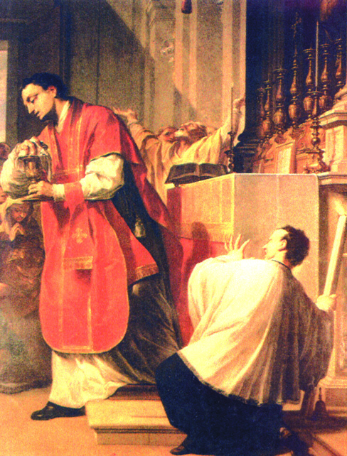 Ugolino's fresco: Living Blood dripping from the Sacred Host onto the Mass corporal