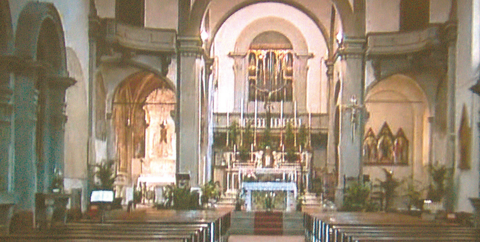 Interior of the Basilica of Saint Ambrose brose. Pope Boniface IX, in 1399, granted the same indulgence as the Portiuncula to those fai-