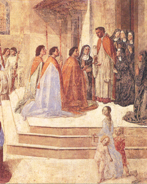 Fresco in the basilica depicting in 1230, showing the priest