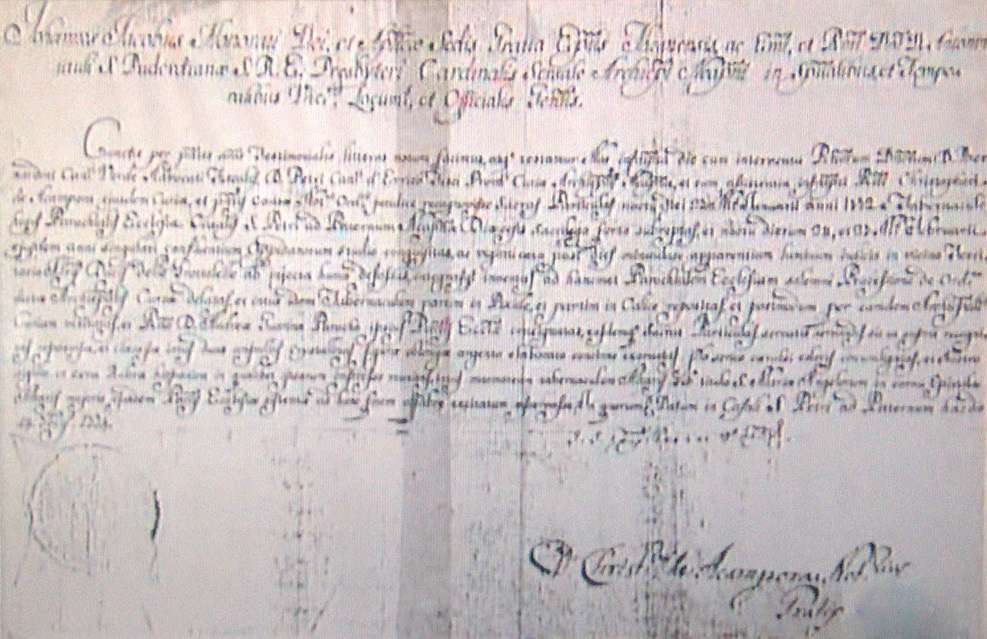 Document in which Cardinal Ursi elevates St. Peter's Church to a diocesan Eucharistic shrine