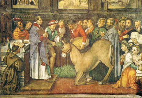 Host and refused its food. Fresco of Girolamo Tessari (1511). Basilica of Saint Anthony, Padua