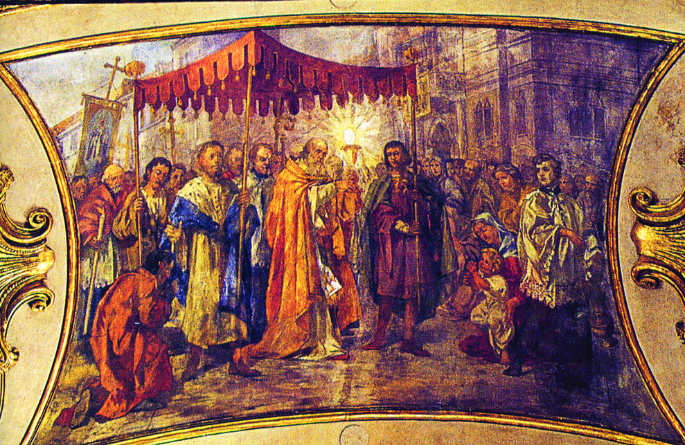 Ceiling fresco in the Basilica of Corpus Domini depicting the heavenly light of the miracle