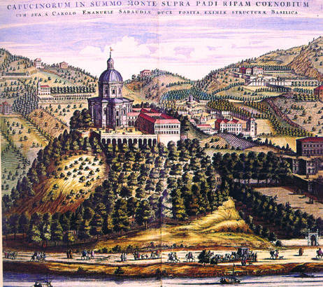 The Capuchin Church of the Monte IN scrRA $VA„Å Antique painting of the Del Monte of the Capuchins at Turin