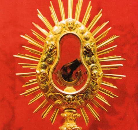 Interior of the church the Blood mixed with the wax. The Sacred Host is now preserved in an 18th century Eucharistic