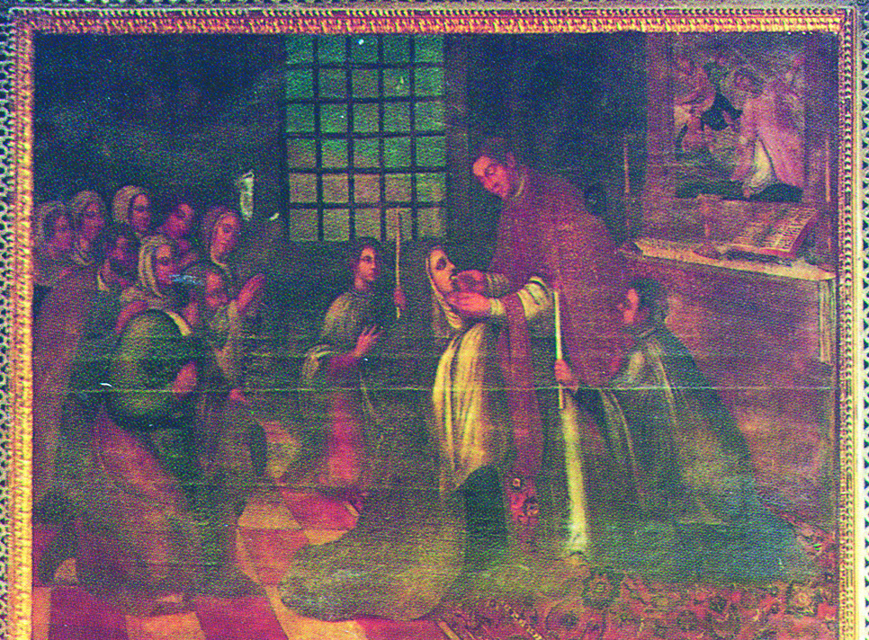 The woman takes communion and steals the Host without realizing it