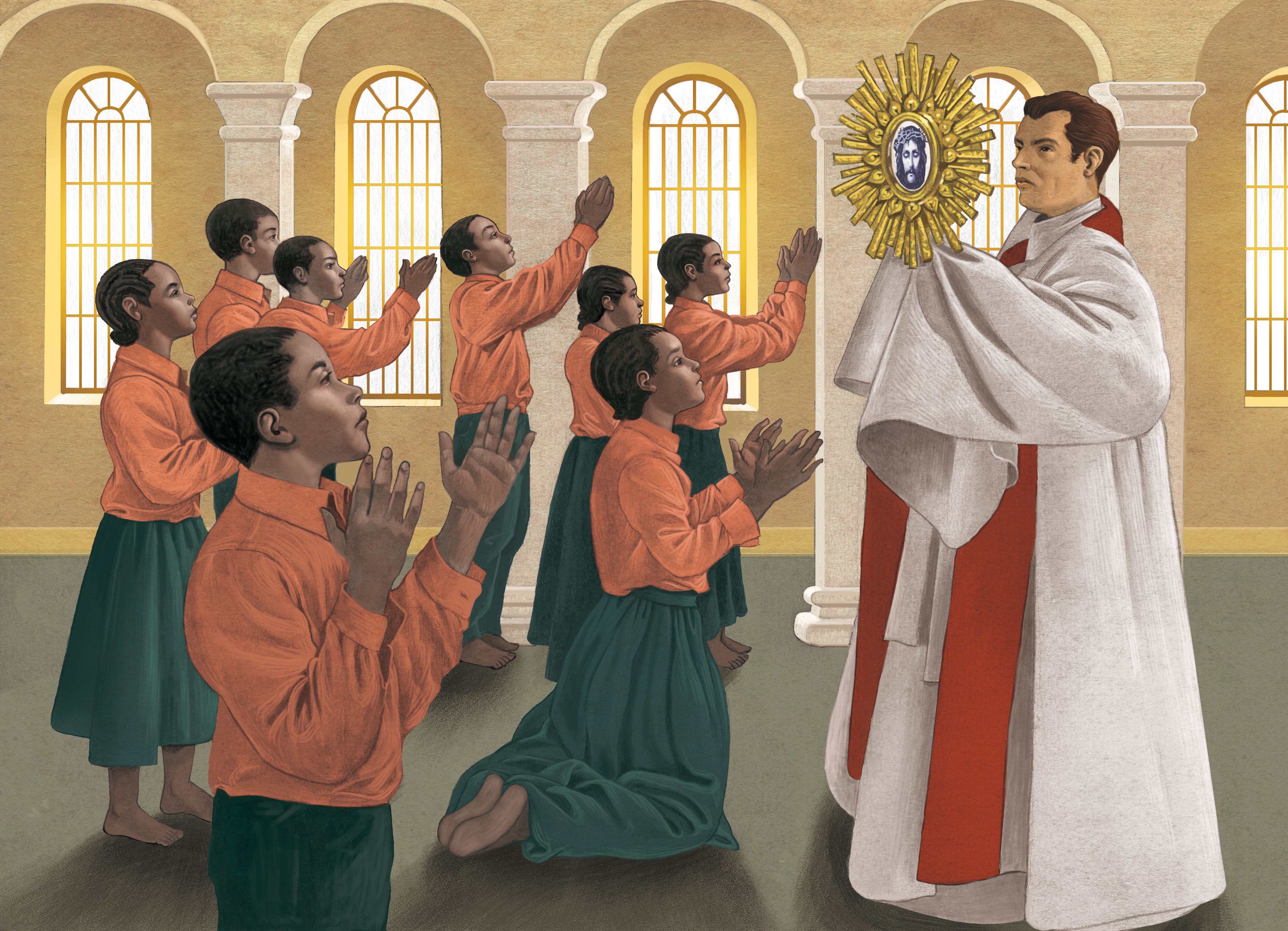 Gilded reliquary and sacred relic preserved from the Eucharistic Miracle of Saint-André de la Réunion (1902)