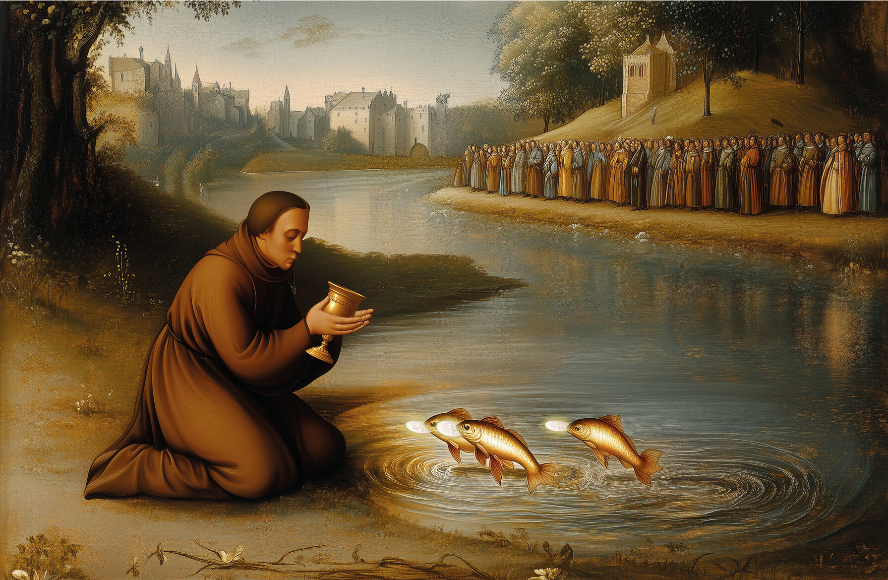 Ancient painting depicting the miracle of Els Peixets in Alboraya (1348)
