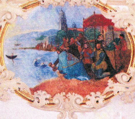 The fish place the Sacred Hosts in the chalice. The present fresco in the interior of the Parish of Almåcera