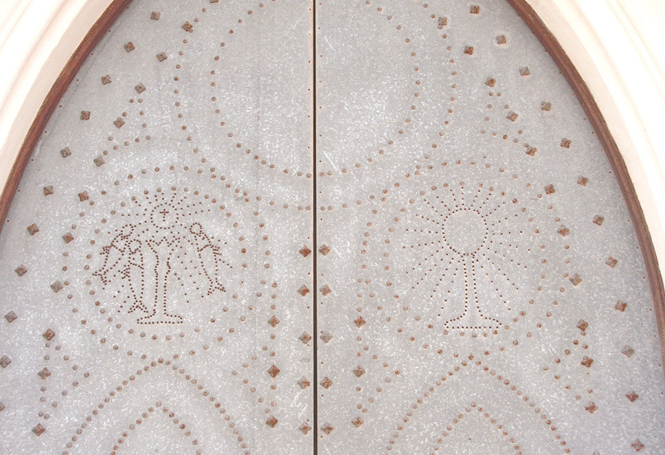 Detail of the main entrance to the Church constructed in memory