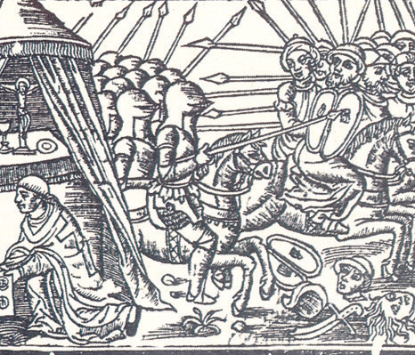 Fresco scene 2: The sudden enemy attack forcing the priest to wrap the consecrated Hosts in the corporal