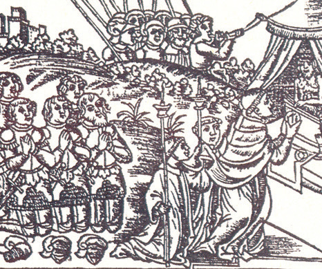 Fresco scene 3: The priest hiding the sacred corporal under a rock during the combat