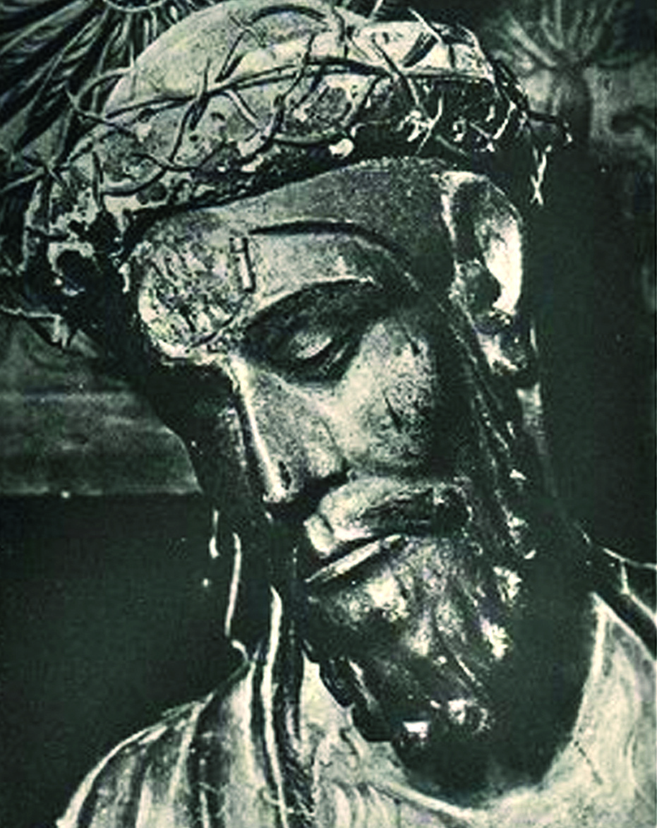 Face of the wooden statue of Jesus in which is preserved